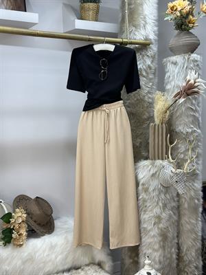 Krinkel Kumaş Beli Lastikli Rahat Pantolon 