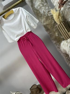 Krinkel Kumaş Beli Lastikli Rahat Pantolon 