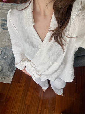 Gramajlı Saten Kumaş Kruvaze Gömlek&Pantolon  Beyaz