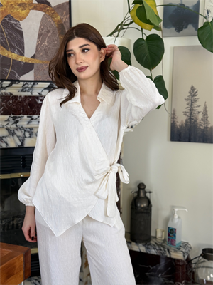 Gramajlı Saten Kumaş Kruvaze Gömlek&Pantolon  Beyaz