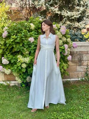 Krinkle Kumaş Uzun Gömlek Elbisemiz Beyaz