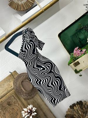 Kristal Pamuk Kumaş Dalga Desenli Tek Kol Kalem  Elbise