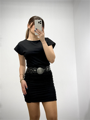 Kristal Pamuk Kumaş Drapeli Kalem Elbise Siyah