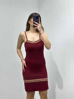 Kristal Pamuk Kumaş Rahat Kalıp Etnik Desen Detaylı Askılı Elbise