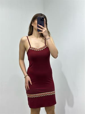 Kristal Pamuk Kumaş Rahat Kalıp Etnik Desen Detaylı Askılı Elbise