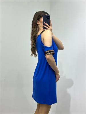 Kristal Pamuk Kumaş Rahat Kalıp Payet Detay Elbise Saks