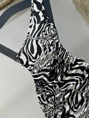 Kristal Pamuk Kumaş Zebra Desen Tek Kol Kalem Elbise 