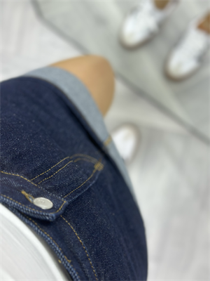 Lacivert Jean Kumaş Katlamalı Etek