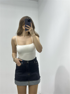 Lacivert Jean Kumaş Katlamalı Etek