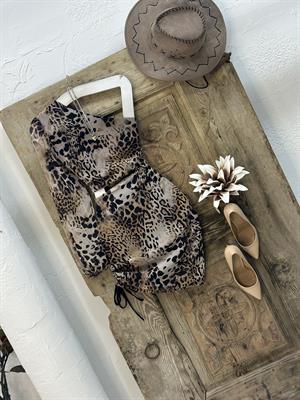 Leopar Desen Asansör Büzgülü Tek Kol Tasarım Elbise