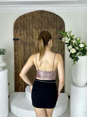 Likralı Crep Kumaş Etek ve Göğüs Dolgulu Büstiyer İkili Takım  Siyah