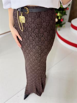 Likralı Dantel Kumaş Uzun Etek Kemer Dahil Değildir