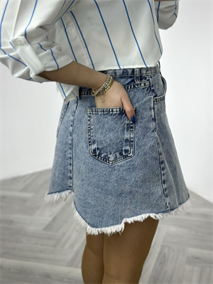 Likralı Jean Kumaş Asimetrik Kesim Etek 