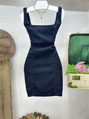 Likralı Jean Kumaş Kalın Askılı Elbise