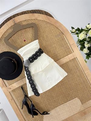 Likralı Jean Kumaş Krem Renk Kloş Etek 