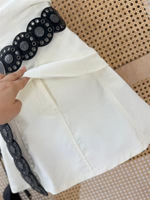 Likralı Jean Kumaş Krem Renk Kloş Etek 