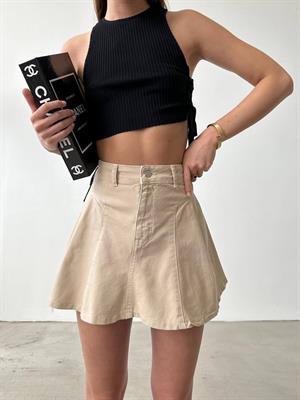 Likralı Jean Kumaş Pile Detay Etek Bej