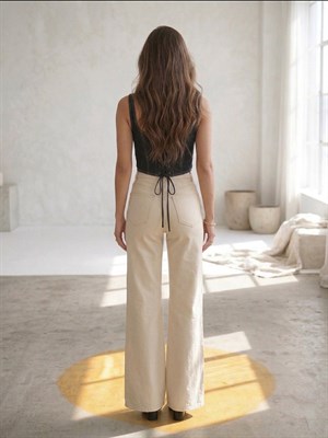 Likralı Jean Kumaş Taş Yıkamalı Wide Leg Pantolon
