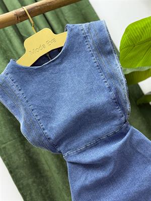 Likralı Jean Omuz Detay Tasarım Elbise