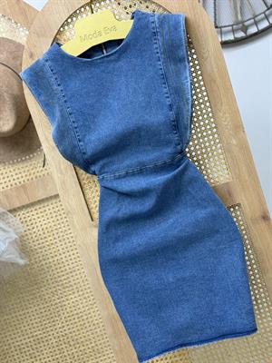 Likralı Jean Omuz Detay Tasarım Elbise