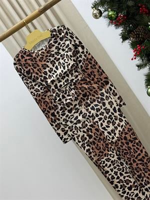 Likralı Micro Kumaş Crop Uzun Etek İkili Takım Leopar