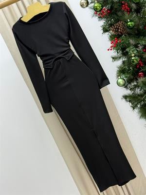 Likralı Micro Kumaş Crop Uzun Etek İkili Takım Siyah