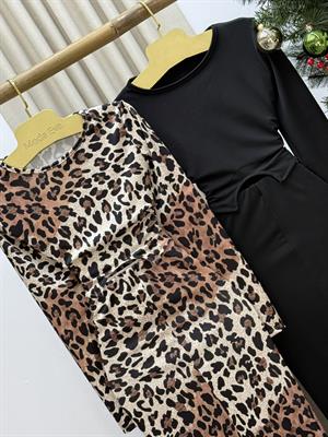 Likralı Micro Kumaş Crop Uzun Etek İkili Takım Leopar