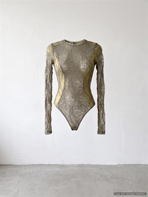 Likralı Tül Bodysuit Haki