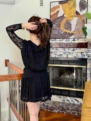 Likralı Tül Kumaş Drape Detaylı Kloş Elbise Siyah