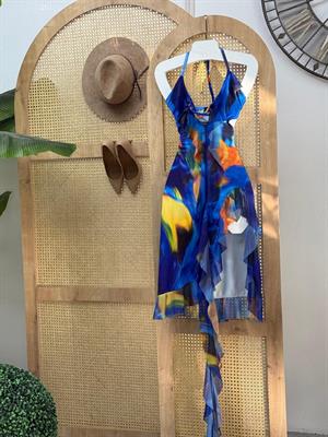 Likralı Tül Kumaş Ebruli Desen Tasarım Elbise