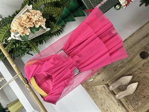 Likralı Tül Kumaş Volan Detay Kat Etekli Mini Elbise