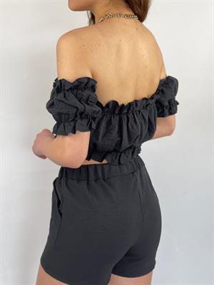 Madonna Yaka Bluz Lastik Dikişli Şort İkili Takım