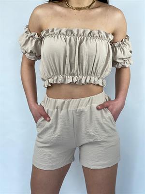 Madonna Yaka Bluz Lastik Dikişli Şort İkili Takım