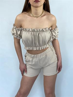 Madonna Yaka Bluz Lastik Dikişli Şort İkili Takım