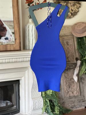 Merserize Triko Tek Omuz Çift Askılı Renkli Elbise