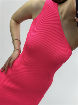 Merserize Triko Tek Omuz Elbise Pembe