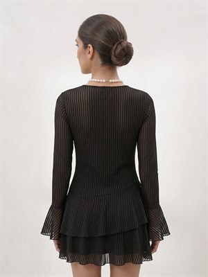 Metal Düğme Detaylı Flog Baskılı Kat Etekli Elbise