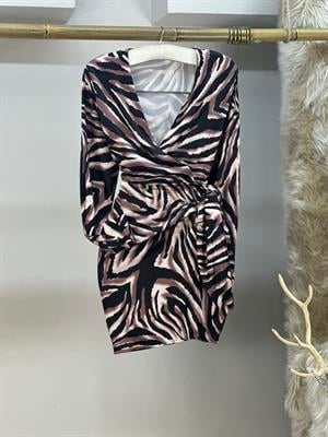 Micro Kumaş Zebra Desen Anvalop Elbise