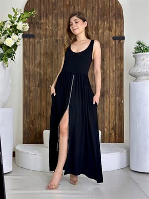 Modal Kumaş Fermuar Detay Uzun Elbisemiz