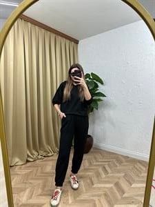 Modal Kumaş Kapişonlu Sweat Joger Alt İkili Siyah  Eşofman Takım