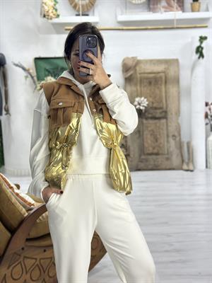 Modal Kumaş Kapişonlu Sweat Joger Alt İkili Krem Eşofman Takım