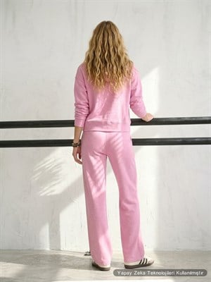 Modal Kumaş Kapişonlu Sweat Joger Alt İkili Pembe Eşofman Takım