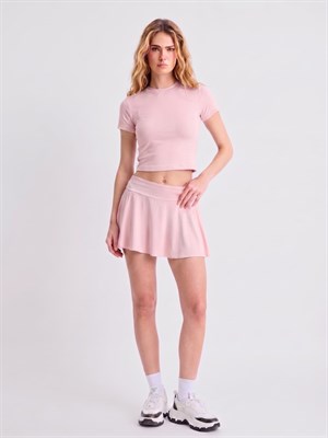 Modal Kumaş Şort Etek T-shirt İkili Takım Pudra