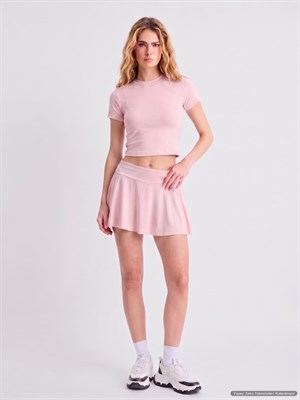 Modal Kumaş Şort Etek T-shirt İkili Takım Pudra