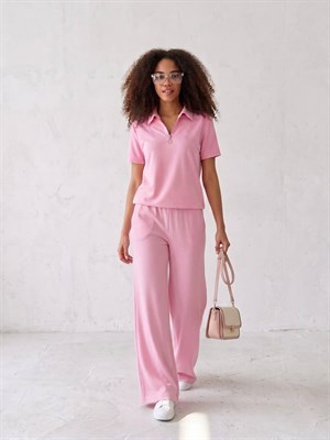 Modal Kumaş T-shirt Eşofman İkili Takım Pembe