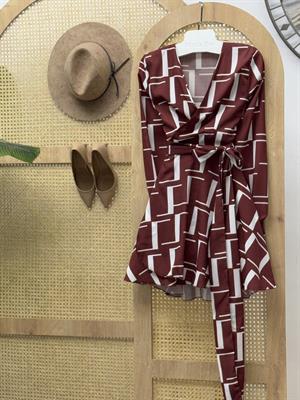 Moss Crep Kumaş Anvalop Elbise Kahverengi