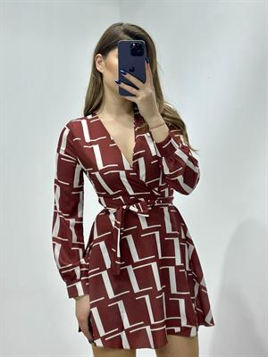 Moss Crep Kumaş Anvalop Elbise Kahverengi