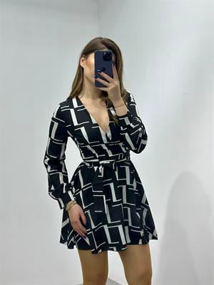 Moss Crep Kumaş Anvalop Elbise Siyah