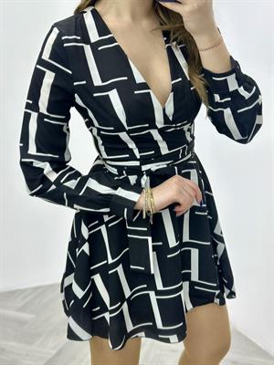 Moss Crep Kumaş Anvalop Elbise Siyah