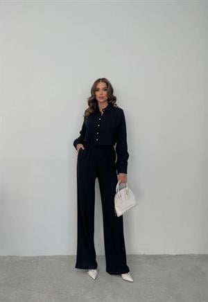 Müslin Keten Kumaş Kısa Gömlekli Pantolonlu İkili Takım 